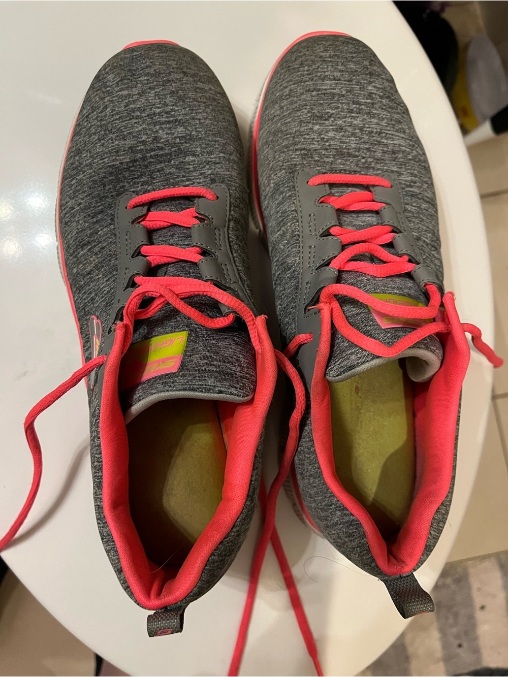Women's Gray and Pink Sketchers Lightweight Athletic Sneakers